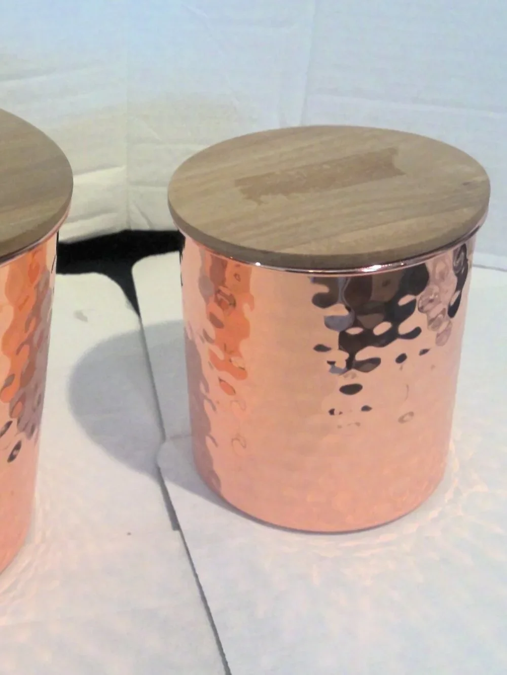 Hammered Copper Canister Set with Wood Lids